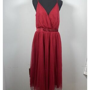 Express Women's Tulle Spaghetti Strap Midi Fit & Flare Dress Red Size 10 Holiday